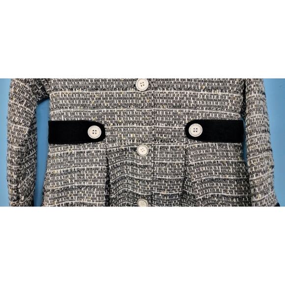 Blueberi Boulevard Black And White Tweed Button Front Pleated Jacket Size 6 - Picture 5 of 10